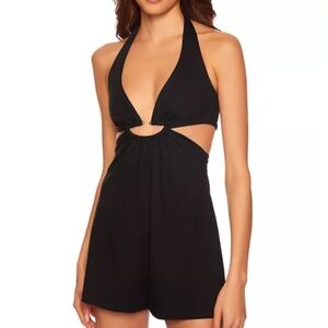 Susana Monaco Half Moon Cutout Halter Romper